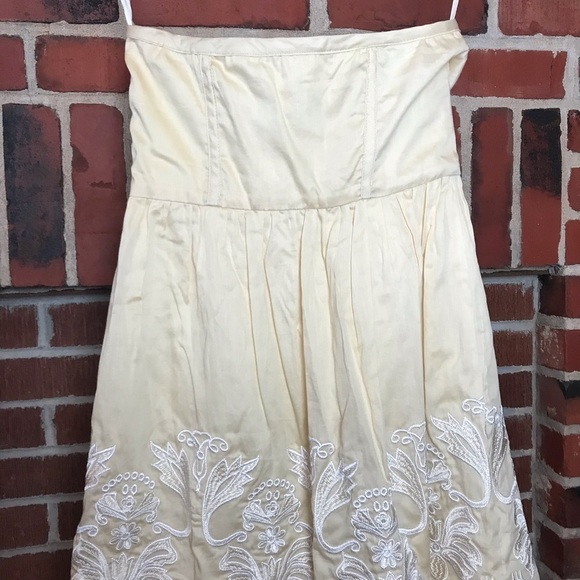 Minuet Yellow Floral Embroidered Strapless Dress M - Picture 4 of 7